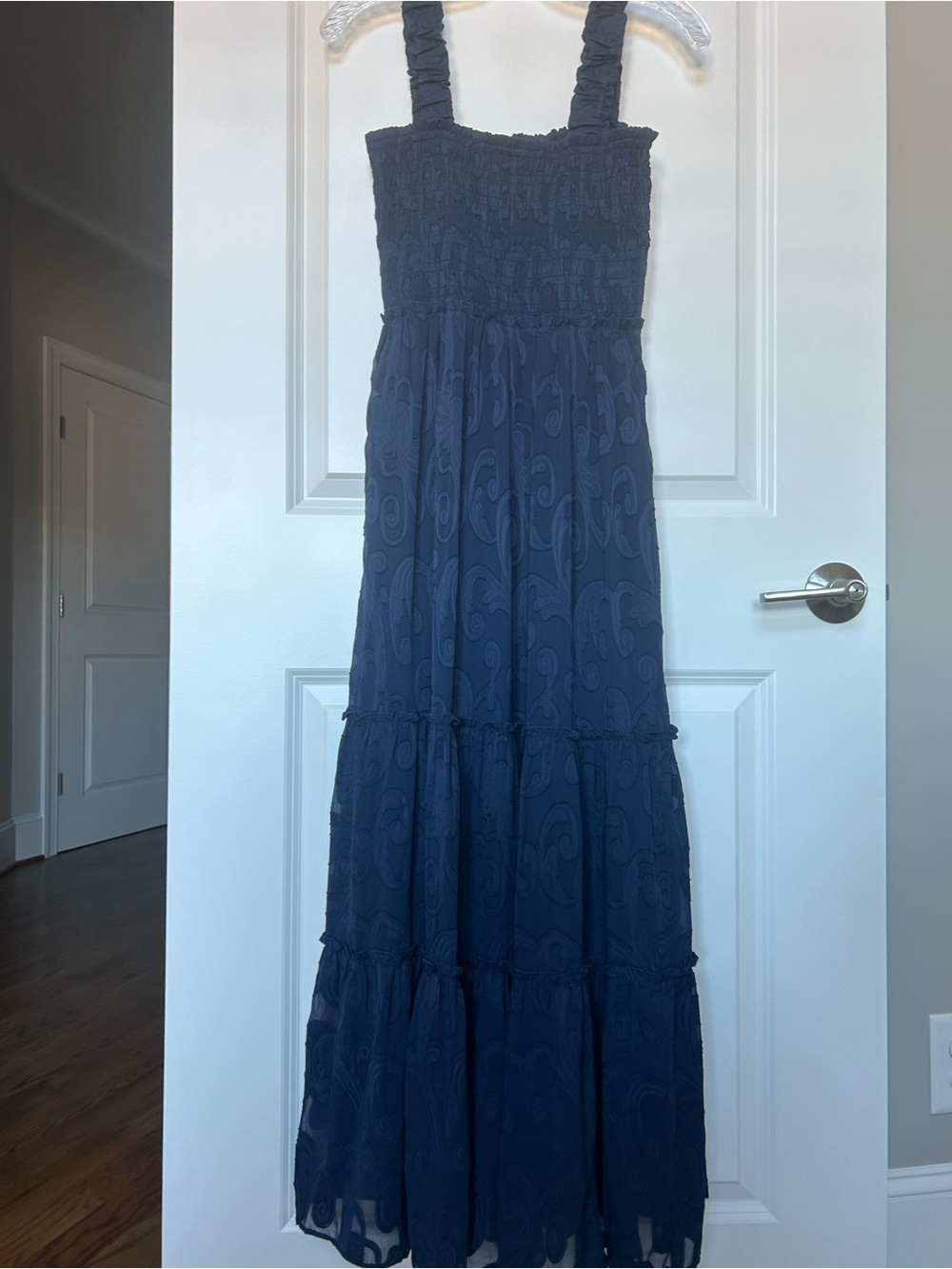 Lilly Pulitzer Navy Paisley Maxi Dress with Smocked Bodice